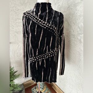 Black & Cream Velvet Turtleneck Sweater